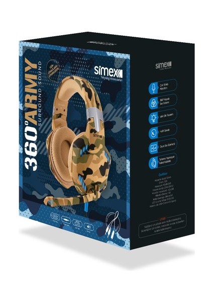 ARMY360 Işıklı Askeri Tipi Kablolu Işıklı Oyuncu Kulaklığı