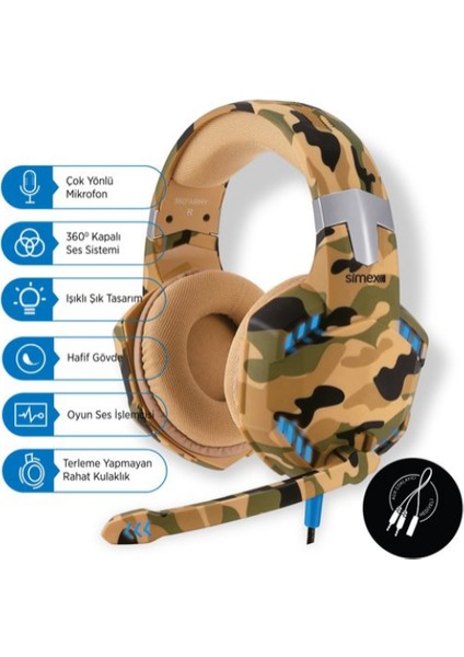 ARMY360 Işıklı Askeri Tipi Kablolu Işıklı Oyuncu Kulaklığı modelleri