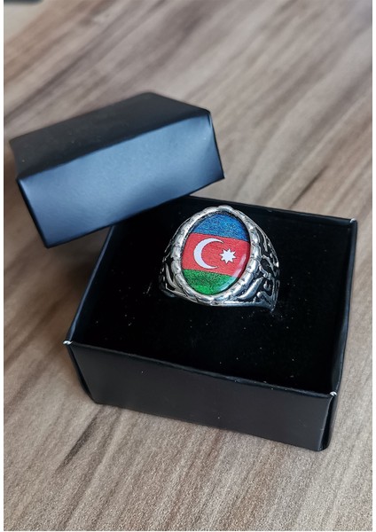 Gümüş Kaplama Azerbaycan Bayrak Erkek Yüzük