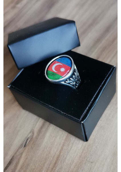 Gümüş Kaplama Azerbaycan Bayrak Erkek Yüzük Model 2