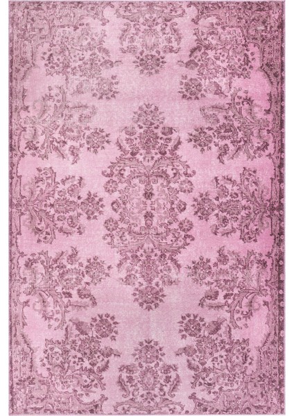 Folk Vintage Desenli Dokuma Taban Dekoratif Pembe Halı (Ba 02)