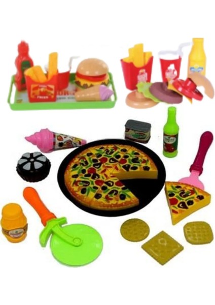 Berattoys 30 Pcs Oyuncak Kesilen Pizza & Hamburger Set Kesilen Pizza Evcilik Oyuncakları Mutfak Seti