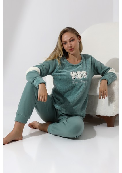 Fawn 5024 Peluş Welsoft Polar Kışlık Yumoş Kadın Pijama Takımı