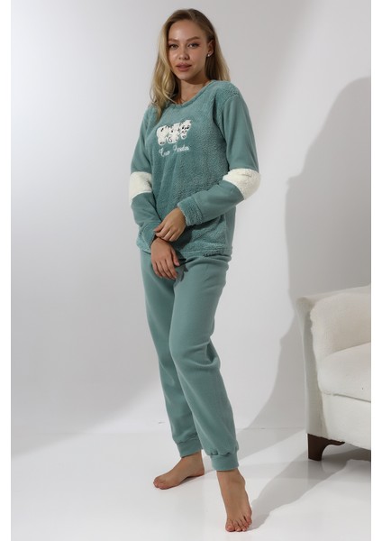 Fawn 5024 Peluş Welsoft Polar Kışlık Yumoş Kadın Pijama Takımı