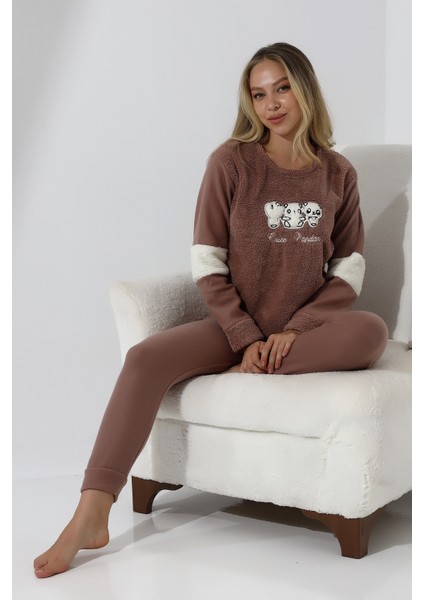 Fawn 5024 Peluş Welsoft Polar Kışlık Yumoş Kadın Pijama Takımı