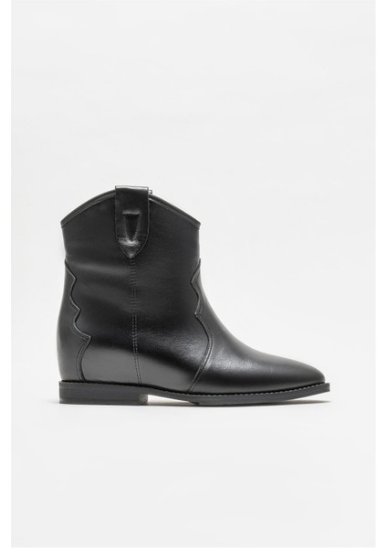 Siyah Deri Kadın Western Bot