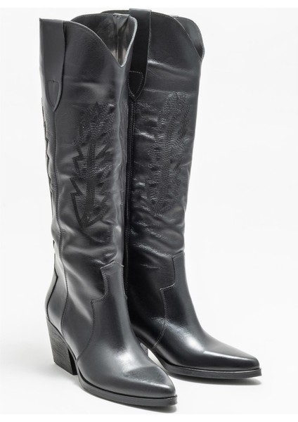 Siyah Deri Kadın Western Çizme fiyatları