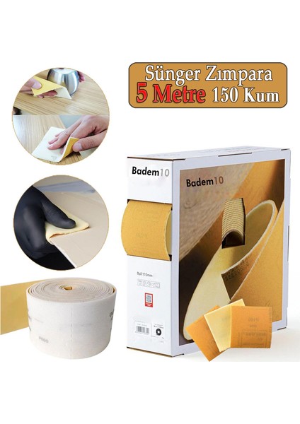 Ahşap Sünger Zımpara Kağıdı Mutfak Banyo Bulaşık Süngeri Bant Kağıt Süngerli Zımpara 5 Metre 150 Kum