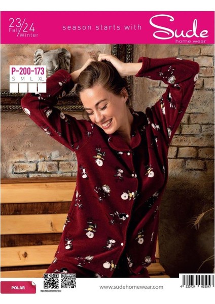 Kadın Gömlek Önden Düğmeli Polar Desenli Pijama Takımı P200/173 - 1 Adet