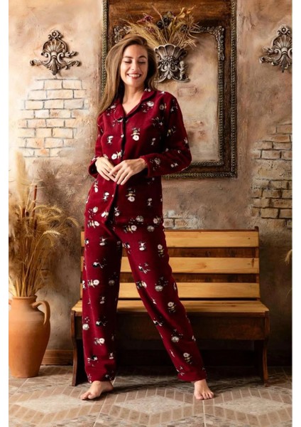 Kadın Gömlek Önden Düğmeli Polar Desenli Pijama Takımı P200/173 - 1 Adet modelleri