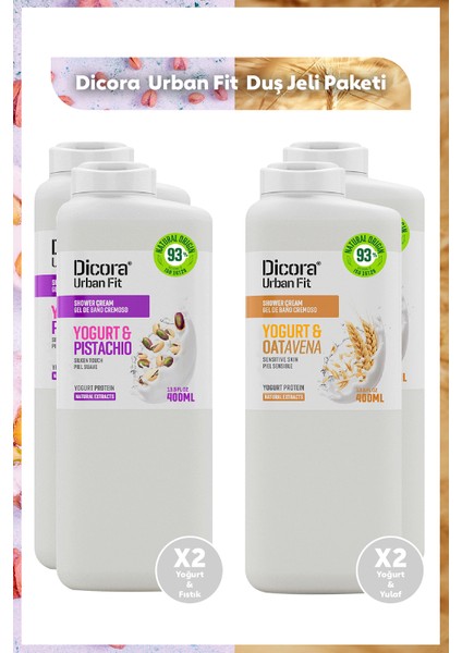 Yoğurt ve Pistachio Fıstık x 2 + B Vitamini Yoğurt ve Yulaf x 2 Fit Duş Jeli Paketi