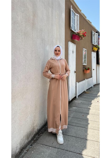 Ayda Kemer Detaylı Fermuarlı Elbise - Bej