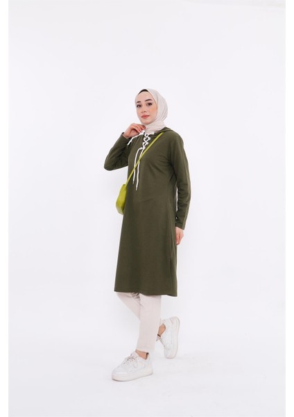 Eflin Yakadan Bağlamalı Sweatshirt - Haki fiyatları