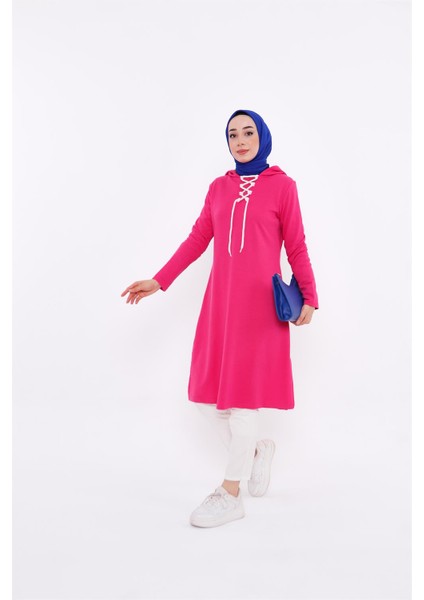 Eflin Yakadan Bağlamalı Sweatshirt - Fuşya