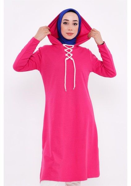 Eflin Yakadan Bağlamalı Sweatshirt - Fuşya fırsatları