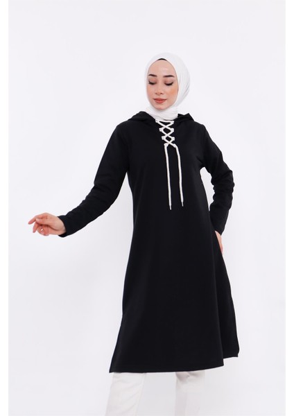 Eflin Yakadan Bağlamalı Sweatshirt - Siyah fiyatları