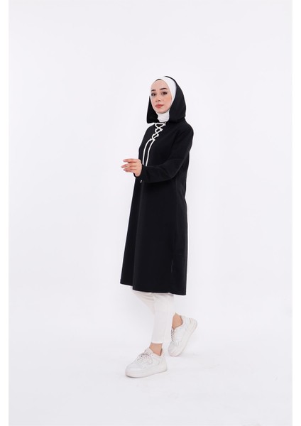 Eflin Yakadan Bağlamalı Sweatshirt - Siyah fırsatları