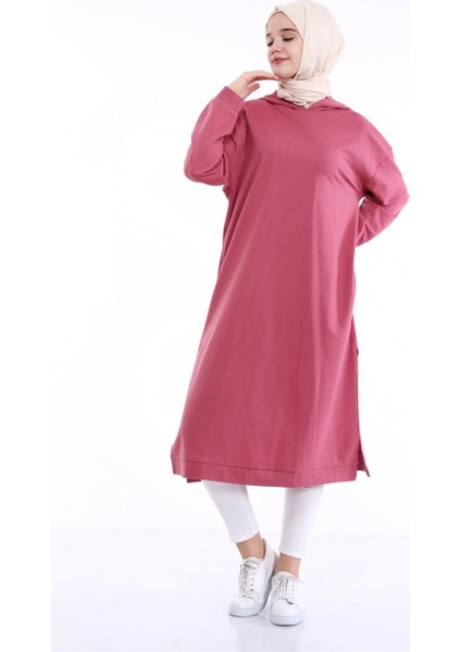 Atlas Kapüşonlu Midi Boy Sweatshirt - Gül Kurusu