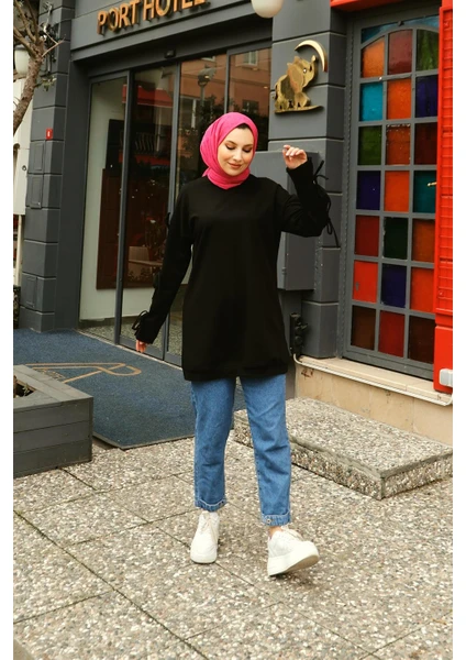 Akasya Fiyonk Detaylı Sweatshirt - Siyah