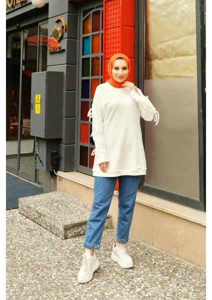 Akasya Fiyonk Detaylı Sweatshirt - Krem