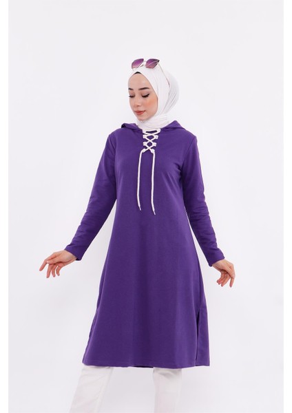 Eflin Yakadan Bağlamalı Sweatshirt - Mor