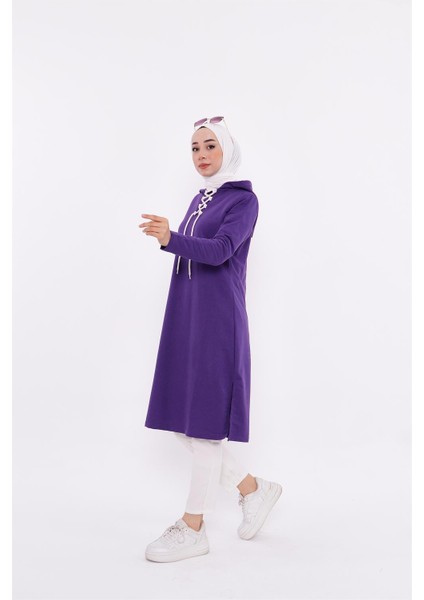 Eflin Yakadan Bağlamalı Sweatshirt - Mor fiyatları