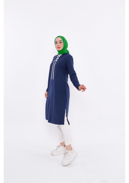 Eflin Yakadan Bağlamalı Sweatshirt - Indigo