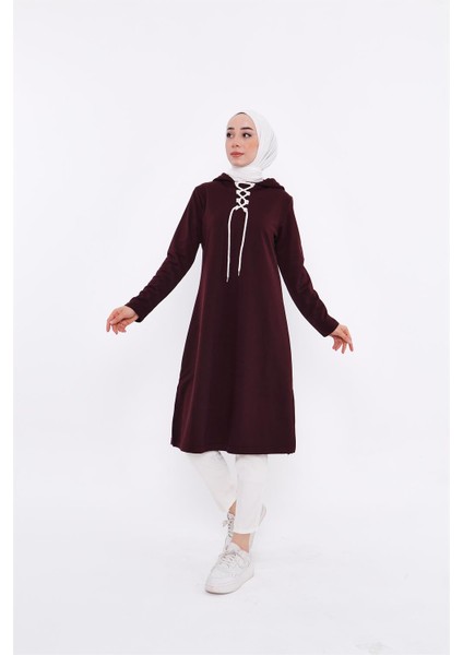 Eflin Yakadan Bağlamalı Sweatshirt - Mürdüm