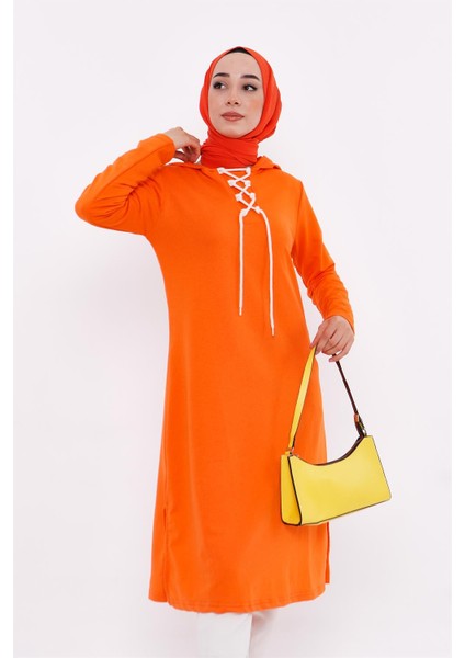 Eflin Yakadan Bağlamalı Sweatshirt - Oranj modelleri