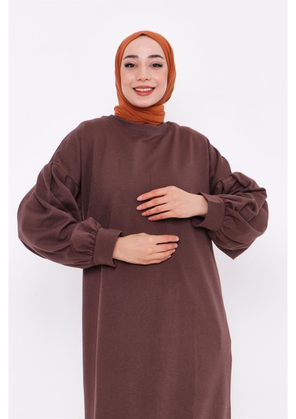 Hira Balon Kol Midi Boy Sweatshirt - Kahverengi fiyatları