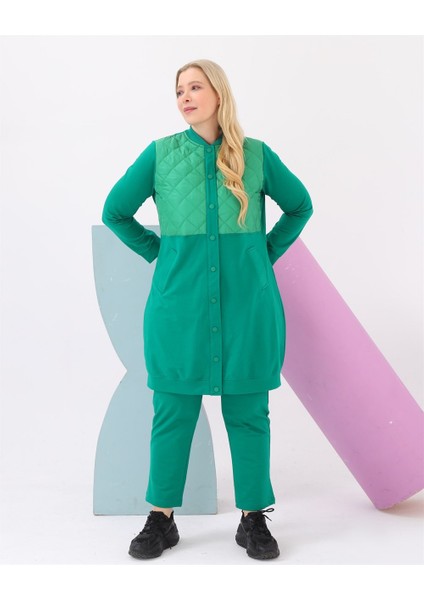 Hafsa Kapitone Detaylı Bomber Büyük Beden Spor Ikili Takım - Benetton Yeşil