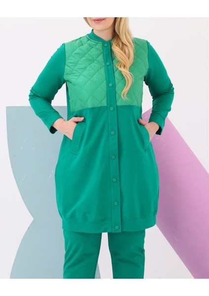 Hafsa Kapitone Detaylı Bomber Büyük Beden Spor Ikili Takım - Benetton Yeşil modelleri