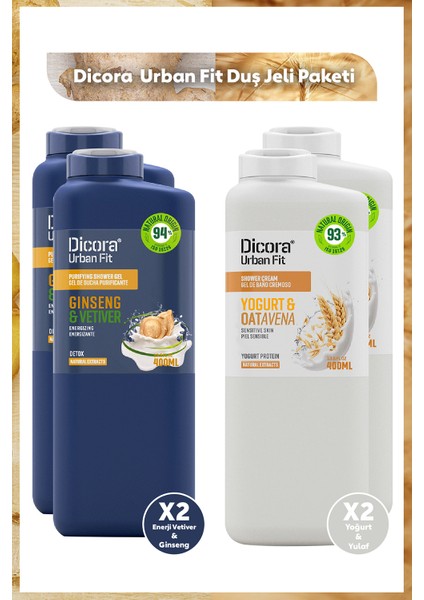 Ginseng ve Vetiver x 2 + Yoğurt ve Yulaf x 2 Fit Duş Jeli Paketi