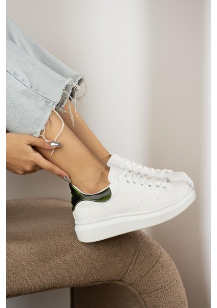Dukine Kadın Sneakers Bağcıklı Arka Helogramlı Beyaz&yeşil Deri fiyatları