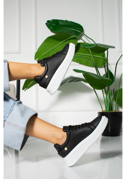 Kadın Sneakers Deri Bağcıklı Agatha Siyah/beyaz