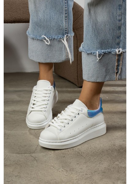 Dukine Kadın Sneakers Bağcıklı Arka Helogramlı Beyaz&mavi Deri fiyatları