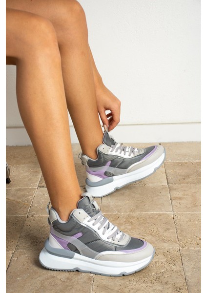 Marion Kadın Sneakers Bağcıklı Spor Bot Gri&lila Deri fiyatları