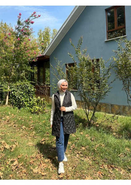 Despina Kapitone Fermuarlı Çıtçıtlı Kolsuz Yelek - (38-46) - 71150 - Siyah