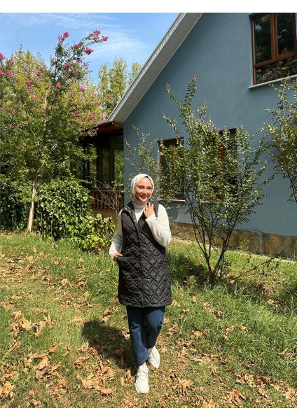 Despina Kapitone Fermuarlı Çıtçıtlı Kolsuz Yelek - (38-46) - 71150 - Siyah modelleri