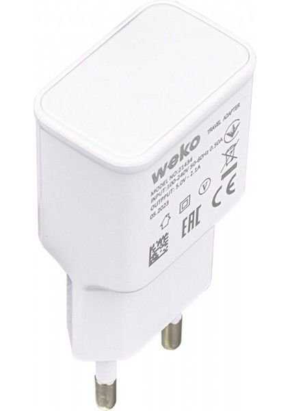 WK-21434 S6 2.1 Amper Şarj Başlık Adaptörü + Mıcro USB Kablo(No:3) Var Yok Universal Beyaz