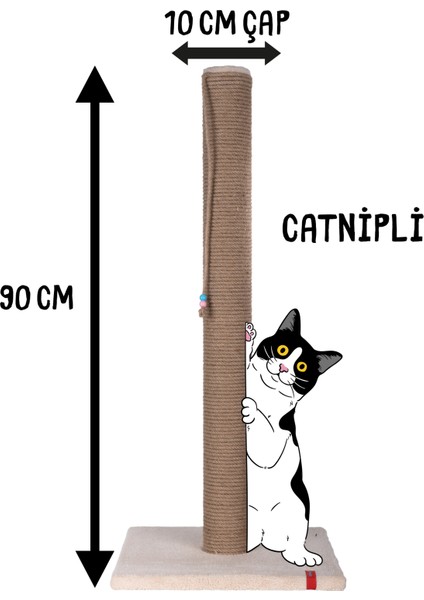 90CM Catnipli Kalın Borulu Dev Tırmalama Tahtası Krem