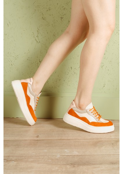 Deri Sneaker Yüksek Taban Renkli Rahat Günlük Kadın Spor Ayakkabı Beyaz-Yeşil fiyatları