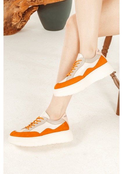 Deri Sneaker Yüksek Taban Renkli Rahat Günlük Kadın Spor Ayakkabı Beyaz-Yeşil modelleri