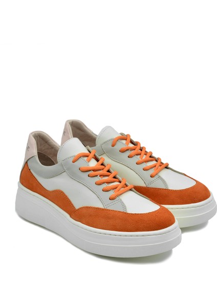 Deri Sneaker Yüksek Taban Renkli Rahat Günlük Kadın Spor Ayakkabı Beyaz-Yeşil indirimleri