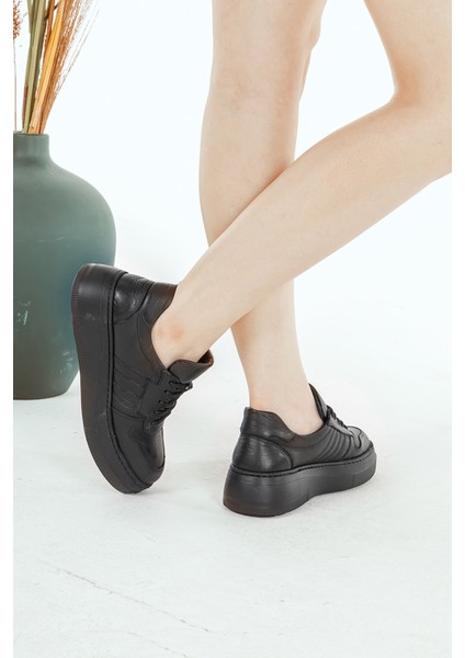 Deri Sneaker Yüksek Taban Rahat Günlük Kadın Spor Ayakkabı Siyah fiyatları