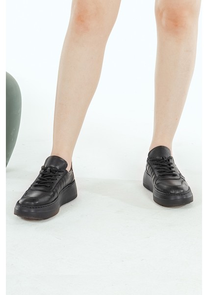 Deri Sneaker Yüksek Taban Rahat Günlük Kadın Spor Ayakkabı Siyah modelleri