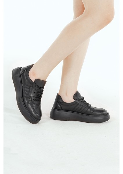 Deri Sneaker Yüksek Taban Rahat Günlük Kadın Spor Ayakkabı Siyah fırsatları