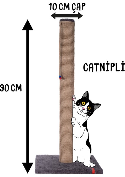90CM Catnipli Kalın Borulu Dev Tırmalama Tahtası Minder Yüzey Antrasit