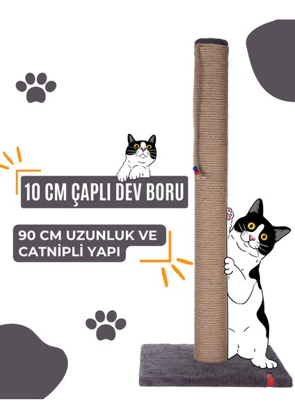 90CM Catnipli Kalın Borulu Dev Tırmalama Tahtası Minder Yüzey Antrasit