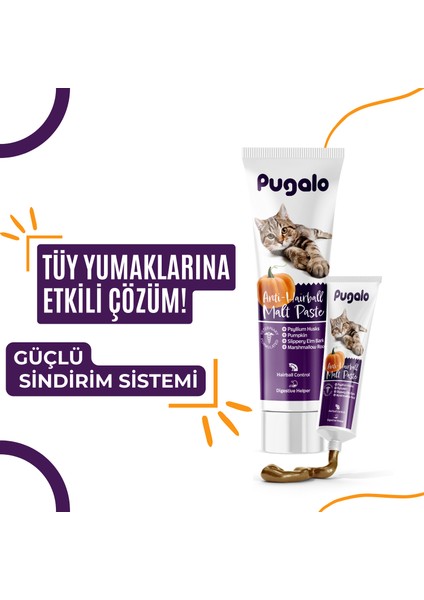 PUGALO Hairball Malt Paste Kediler Için Tüy Yumağı Önleyen Vitamin katkılı Malt Macun